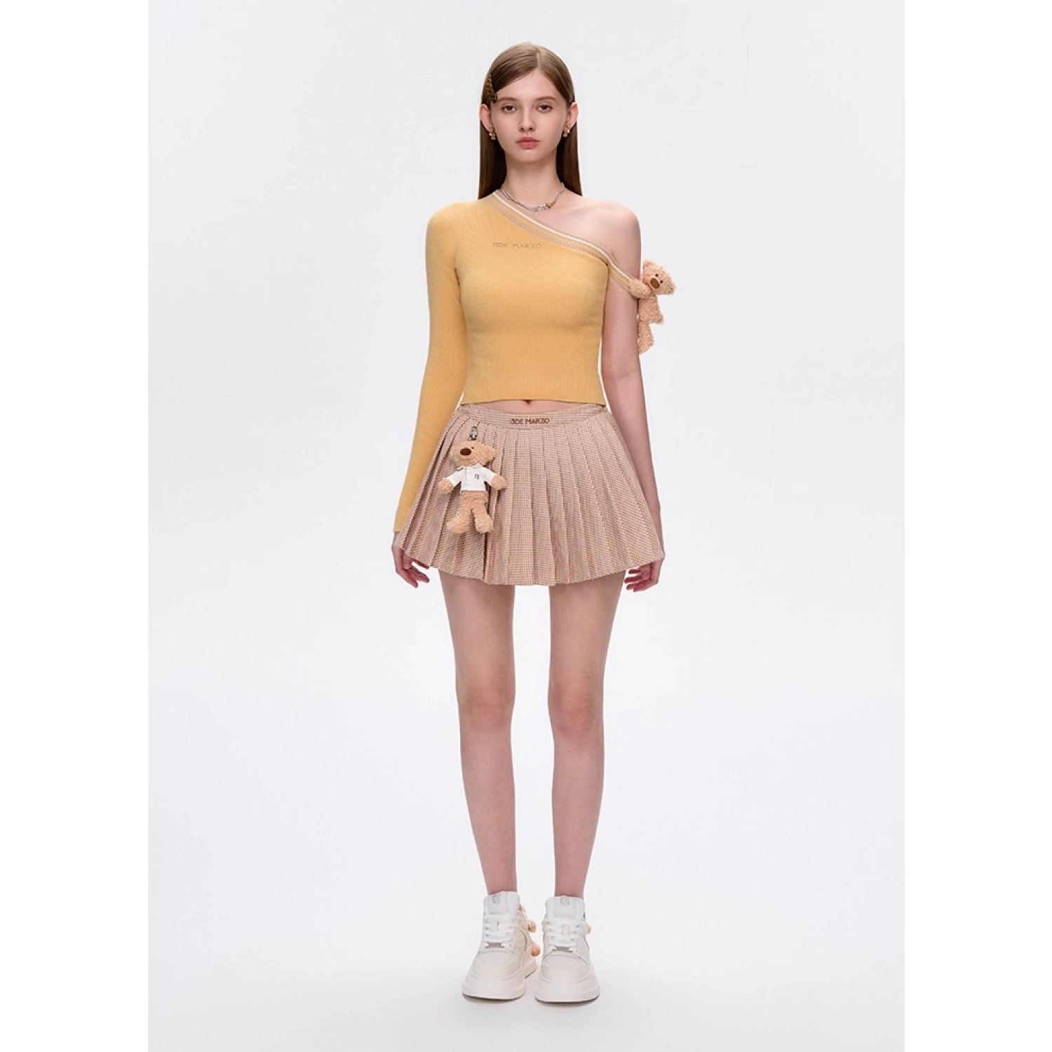 13DE MARZO Asymmetrical Shoulder Knit Long Sleeve Yellow - Image 2