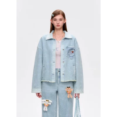 13DE MARZO Holiday Plushies Denim Jacket Blue