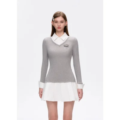 13DE MARZO Faux Two-Piece Sweater Dress Grey