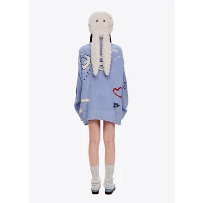 13DE MARZO Doozoo Doodles Cardigan Blue - Image 4