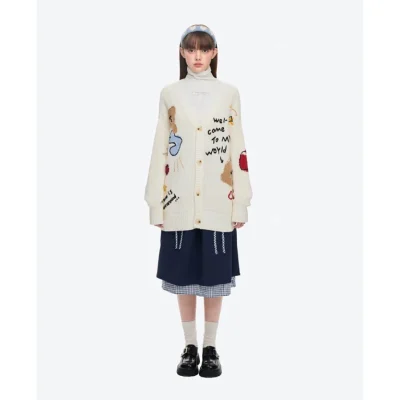 13DE MARZO Doozoo Doodles Cardigan White - Image 3