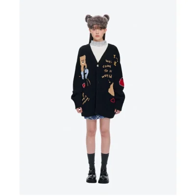 13DE MARZO Doozoo Doodles Cardigan Black - Image 3
