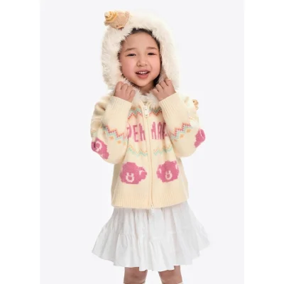 13DE MARZO Babybear Fair lsle Zip Hoodie Beige