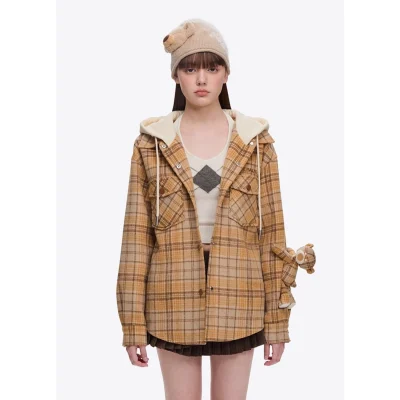 13DE MARZO Doozoo Checked Hooded Jacket Yellow