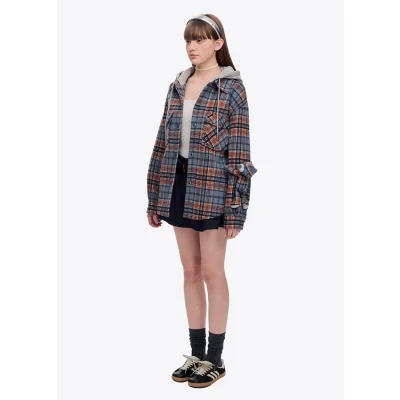 13DE MARZO Doozoo Checked Hooded Jacket Blue - Image 4