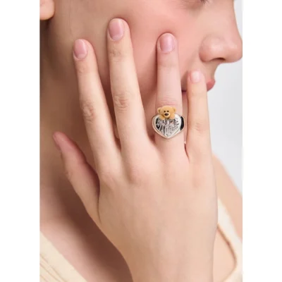 13DE MARZO Bear Heart Pearl Ring Silver