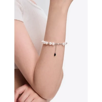13DE MARZO Bear Heart Pearl Bracelet Silver - Image 4