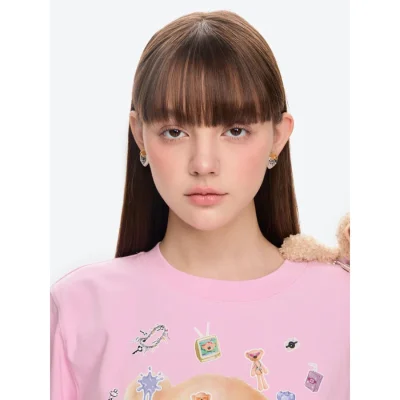 13DE MARZO Bear Heart Pearl Ear Stud Silver - Image 3