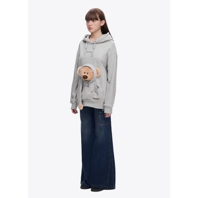 13DE MARZO Doozoo Pocket Bear Hoodie Grey - Image 3