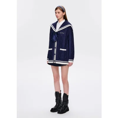 13DE MARZO Sailor Knitted Cardigan Navy Blue - Image 3