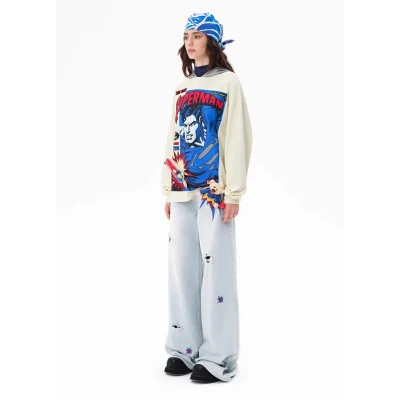 13DE MARZO Superman Bear Comic Sweater Beige - Image 4