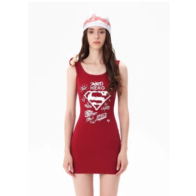 13DE MARZO Superman Bear Bodycon Dress Red