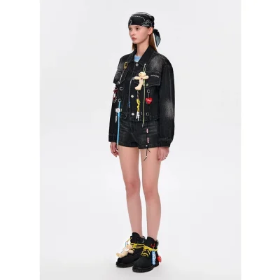 13DE MARZO Maximalist Pendant Denim Jacket Black - Image 3