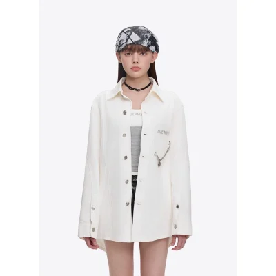 13DE MARZO Chains Illustrated Denim Shirt White