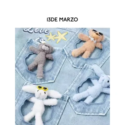 13DE MARZO Holiday Plushies Denim Jacket Blue - Image 6