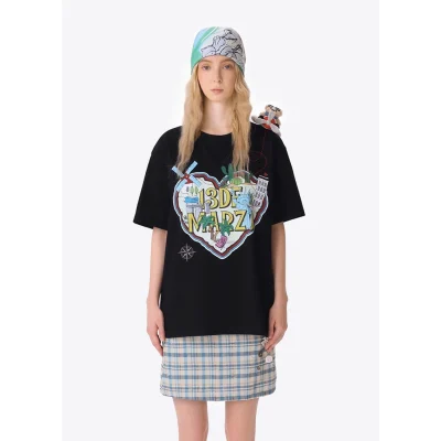13DE MARZO Pilot Bear World Travel T-shirt Black