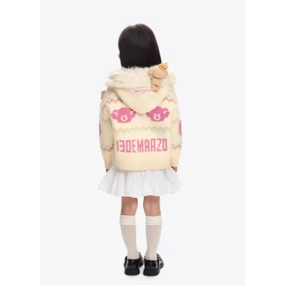 13DE MARZO Babybear Fair lsle Zip Hoodie Beige - Image 4