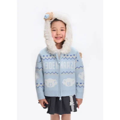 13DE MARZO Babybear Fair lsle Zip Hoodie Blue - Image 3