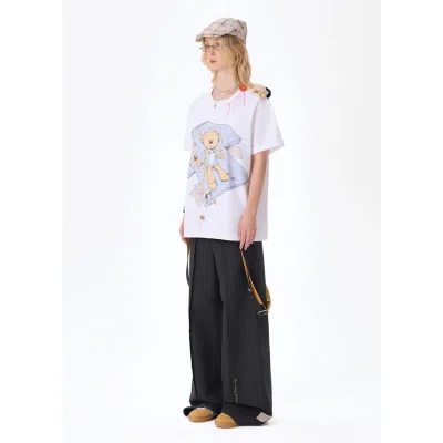 13DE MARZO Tailor Bear Printing T-shirt White - Image 3