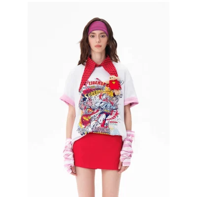 13DE MARZO Superman Bear Illustrated T-shirt White