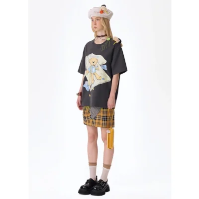 13DE MARZO Tailor Bear Printing T-shirt Dark Grey - Image 3