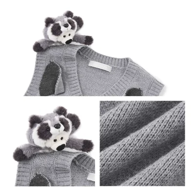13DE MARZO Raccoon Bear Knitted Vest Grey - Image 8