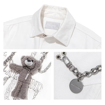 13DE MARZO Chains Illustrated Denim Shirt White - Image 8