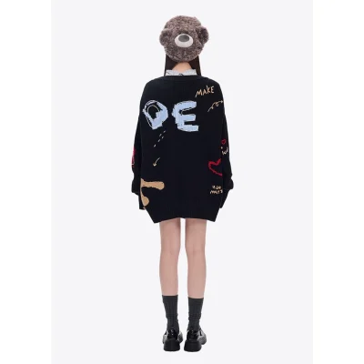 13DE MARZO Doozoo Doodles Cardigan Black - Image 5