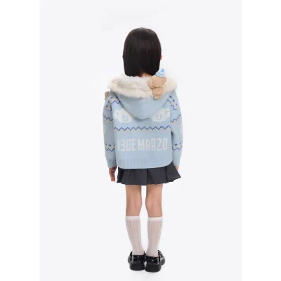13DE MARZO Babybear Fair lsle Zip Hoodie Blue - Image 4