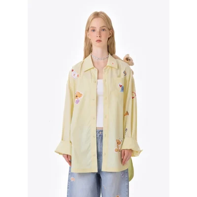 13DE MARZO Bear Stickers Shirt Yellow