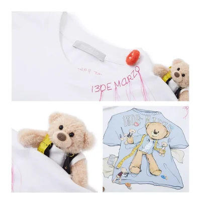 13DE MARZO Tailor Bear Printing T-shirt White - Image 7