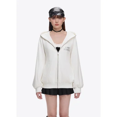 13DE MARZO Angel Devil Bear Zipped Hoodie White