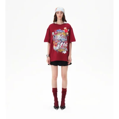 13DE MARZO Superman Bear Illustrated T-shirt Red - Image 3