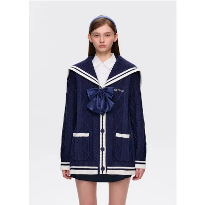 13DE MARZO Sailor Knitted Cardigan Navy Blue