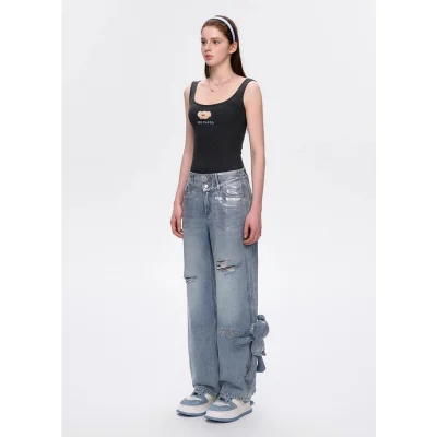 13DE MARZO Silver Foil Denim Pants Blue - Image 3