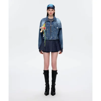 13DE MARZO Maximalist Pendant Denim Jacket Blue - Image 3