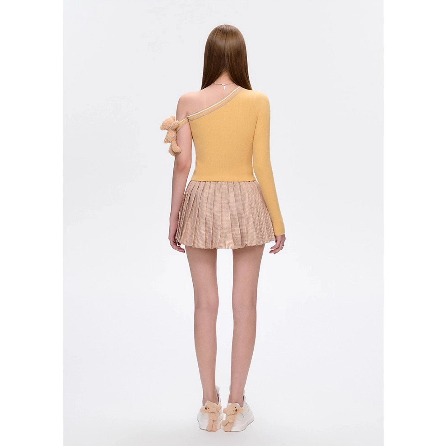 13DE MARZO Asymmetrical Shoulder Knit Long Sleeve Yellow - Image 4