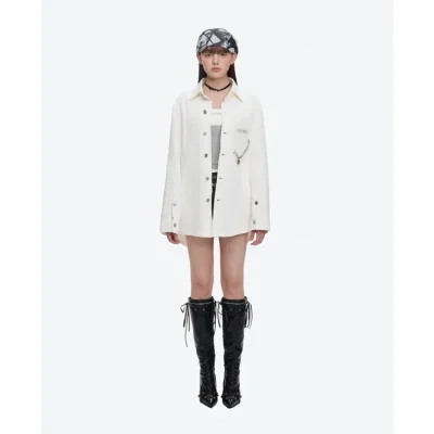 13DE MARZO Chains Illustrated Denim Shirt White - Image 5