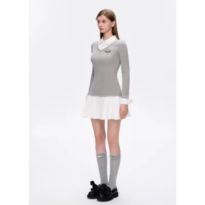 13DE MARZO Faux Two-Piece Sweater Dress Grey - Image 3