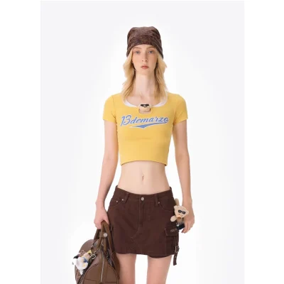 13DE MARZO Collision Colour Slim Top Yellow