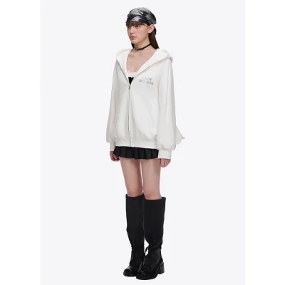 13DE MARZO Angel Devil Bear Zipped Hoodie White - Image 4