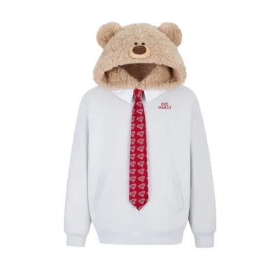 13DE MARZO Superman Bear Fuzzy Hoodie Grey