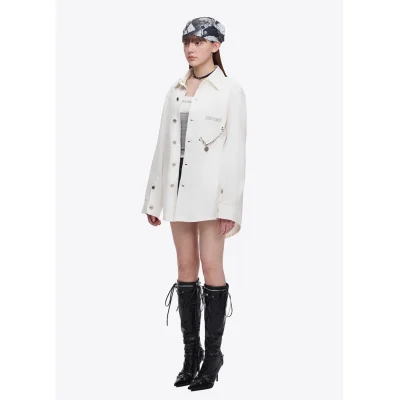 13DE MARZO Chains Illustrated Denim Shirt White - Image 4