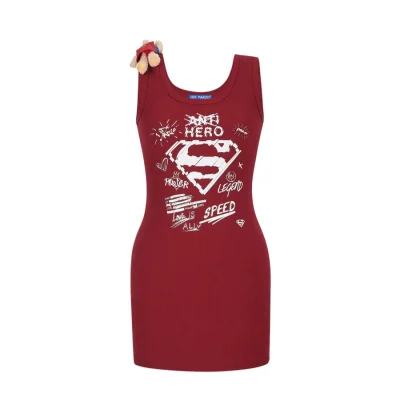 13DE MARZO Superman Bear Bodycon Dress Red