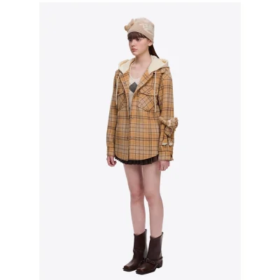 13DE MARZO Doozoo Checked Hooded Jacket Yellow - Image 4