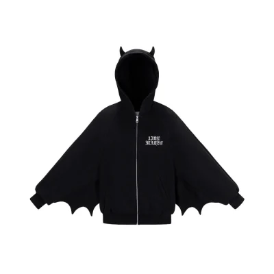 13DE MARZO Angel Devil Bear Zipped Hoodie Black