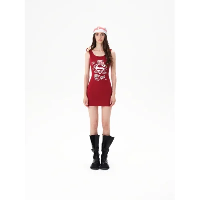 13DE MARZO Superman Bear Bodycon Dress Red - Image 3