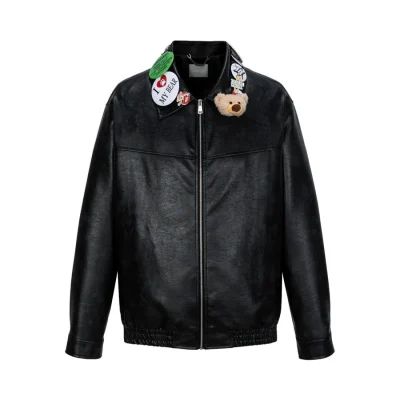 13DE MARZO Badge Leather Jacket Black