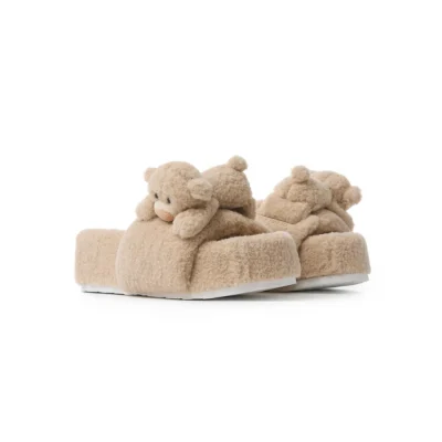 13DE MARZO Bear Flip-top Fur Slippers Almond