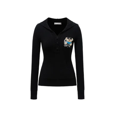 13DE MARZO Bear Knit Fit Hoodie Black
